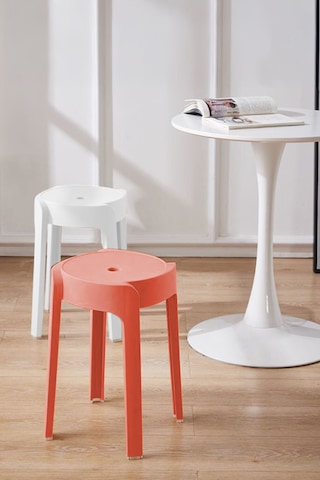 Kaymaz Ayaklı İçiçe Geçebilen Plastik Tabure 4 Adet Mercan-beyaz