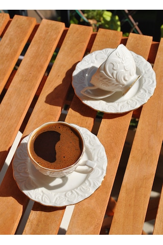 2'li Pera Yaldızlı Kabartma Desenli Türk Kahve Fincan Takımı 4 Pa