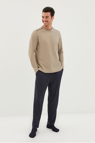 Kiğılı 3'lü Triko Roblu Yarım Waffle Desenli Pijama Takımı Hy22yckg32003 Vizon