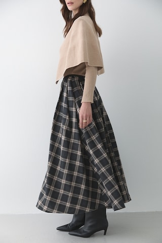 Antrasit Bej Deri Şeritli Ekoseli Etek - 4977 Antrasit - Bej