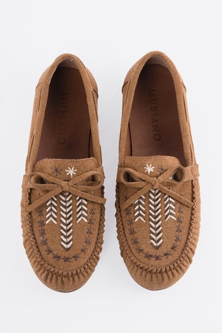 Kadın Süet Loafer Nakışlı Bağcıklı Ayakkabı Talina Taba Taba