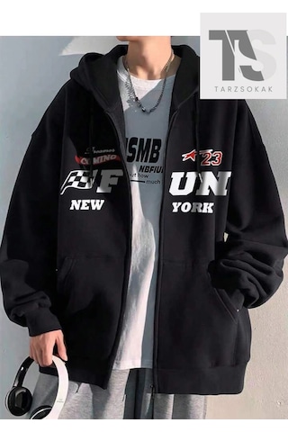 Adrift 23 New York Sweatshirt Fermuarlı Hırka Siyah