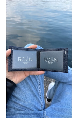Roan Naturel Kutulu Vegan Deri Lüks Erkek Cuzdanı Hediyelik Paket Lacivert
