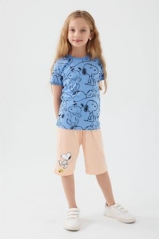 Yasin Tekstil Snoopy Kız Çocuk Kapri Takımı Açık İndigo