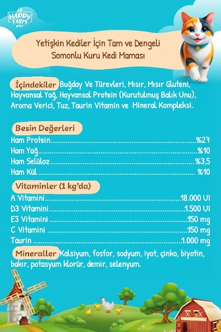 Happy Farm Yetişkin Kedi Maması Somonlu 15 Kg