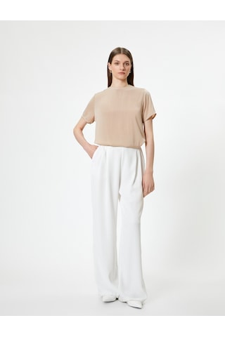 Koton Basic Bluz Aerobin Saten Kumaş Kısa Kollu Bisiklet Yaka Rahat Kalıp Bej 4sak60078pw Ekru