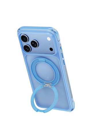 Apple iPhone Uyumlu 18 Pro Kılıf Wiwu Ag-203 Aeroguard Ultra Serisi M-safeli Airbag Standlı Kapak Açık Mavi