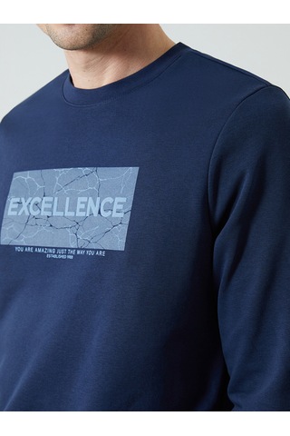 Lcwaıkıkı Classic Lacivert Bisiklet Yaka Uzun Kollu Baskılı Erkek Sweatshirt