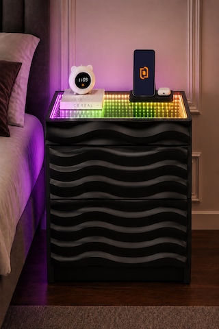 Komodin 3d Led Işıklı Kumandalı Rgb Ledli Modern - Siyah Renk