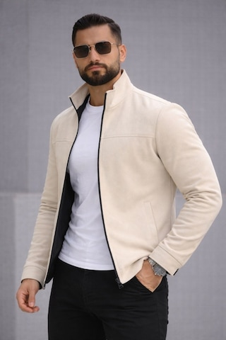 Baselco Slim Fit Dik Yaka Mevsimlik Süet Ceket Krem