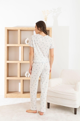 Nisanca Venice Dream %100 Pamuk Minimal Desenli Kadın Pijama Takımınefes Alabilir, Rahat Ev Giyim Seti mavi