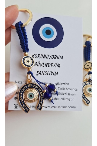 Hediyelik Bolluk Bereket Nal Nazar Boncuklu Anahtarlık - Lacivert - 10 Cm