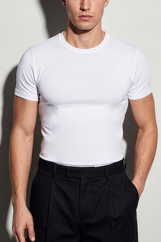 Auw Erkek Bisiklet Yaka Pamuklu Modal Basic T-shirt - Softfit Beyaz