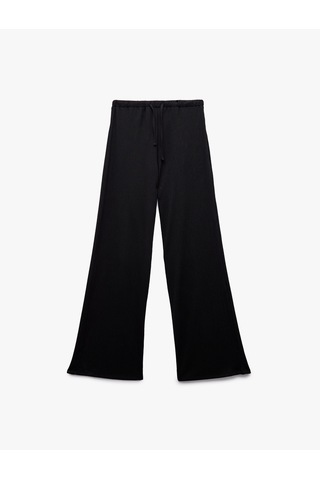 Koton Beli Bağcıklı Geniş Paça Bürümcük Pantolon Siyah 6wal40014ık Siyah
