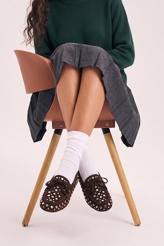 Luvi Shoes Hyde Kahverengi Süet Hakiki Deri Troklu Bağcıklı Kadın Loafer Ayakkabı