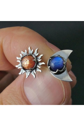 Güneş Ve Ay Taşlı Küpeler, Şık Bohem Aytaşı Küpeler