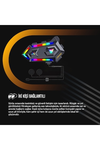 V20 Max Telsiz Özellikli 5.3 Bt Motosiklet Kask Kulaklık Intercom Rgb Işıklı 1 Adet