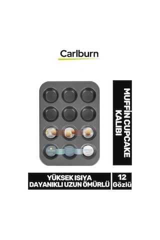 Yüksek Isıya Dayanıklı Uzun Ömürlü Yapışmaz Yıkanabilir 12 Gözlü Muffin Cupcake Kalıbı Çok Renkli