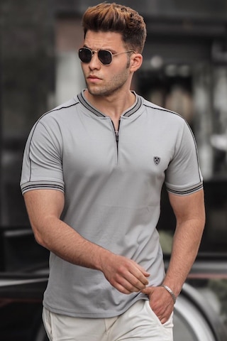 Madmext Madmext Gri Polo Yaka Erkek Tişört 9281-Gri