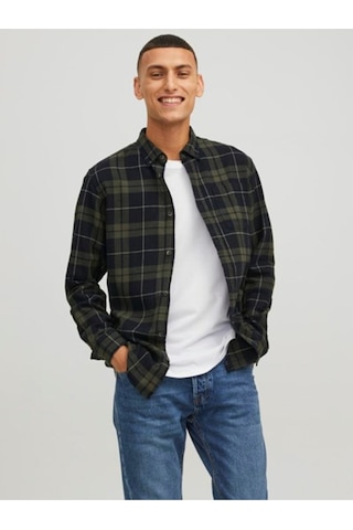 Jack & Jones Jack&-jones 12259895 Jjewılly Chech Shırt Gömlek Haki Siyah Haki - Siyah