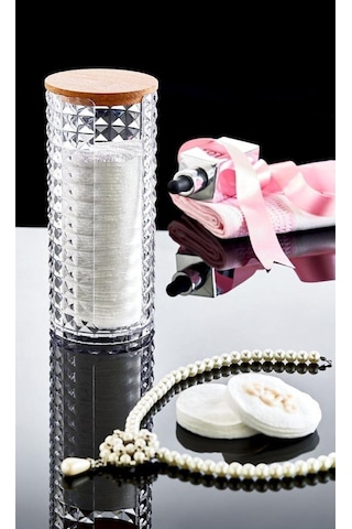 Ahşap Kapak Görünümlü 3'lü Makyaj Organizer Seti Diamond Model Şeffaf