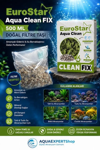 Eurostar Aqua Clean Fix 500 Ml Doğal Filtre Taşı - Amonyak Giderici Ve Su Berraklaştırıcı Filtre Malzemesi - File Hediyeli - Üstün Performans