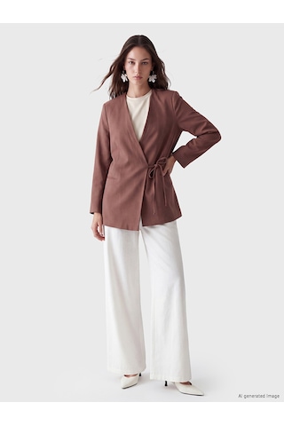 Lcw Modest Kahverengi Kruvaze Yaka Bağlamalı Oversize Kadın Blazer Ceket