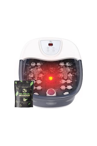 Ecarbme Isı Kabarcıkları Ve Titreşim Masajı Ve Jetleri İle Ayak Spa Banyosu Masajı, 453.6g Çay Ağacı Yağı Ayak Islatma Epsom Tuzu, 22 Silindirli Ayak Sağanak, Hızlı Isıtma, Ayarlanabilir Sıcaklık
