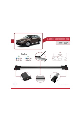 Alfa Romeo 156 Crosswagon T932 2000-2007 Arası İle Uyumlu Fly Model Ara Atkı Tavan Barı Gri