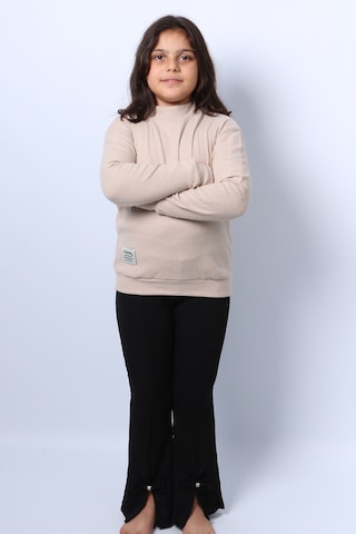 Kız Çocuk Triko Düz Badi Ribanalı Balıkçı Yaka C68 Bej