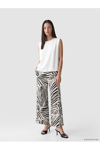 Lcw Everyday Gri Beli Lastikli Zebra Desenli Kadın Pantolon
