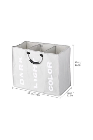 Novahub Açık Gri 3 Bölümlü Katlanabilir Oxford Çamaşır Sepeti, Kirli Giysiler Organizatörü, Alüminyum Tutamaklı, Büyük Kapasiteli Açık Gri