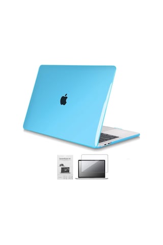 13" Apple Uyumlu MacBook Pro M2 A2686 Kristal Mavi Kılıf Koruyucu + Ekran Filmi