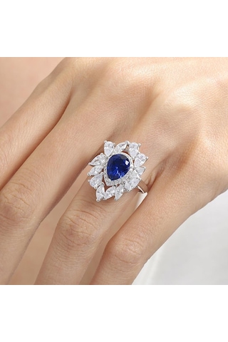 Mia Vento Effective Diamond İstanbul İhtişamı Sentetik Safir Taşlı Gümüş Yüzük