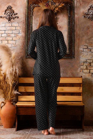 Nisanca Kışlık Düğmeli Ekose Desen Yılbaşı Temalı Kadın Süet Pijama Takımı Siyah