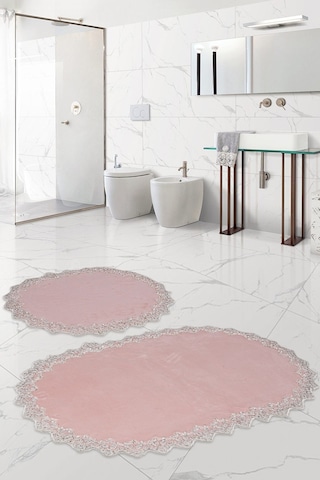 Bonny Home Venüs Pudra 2'li Dantelli Banyo Paspası Seti Çeyizlik Pudra