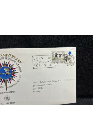 1969 İngiltere Atlantik Uçuşun 50. Yıl Dönümü İlk Gün Zarfı Fdc  Teşhir Ürün