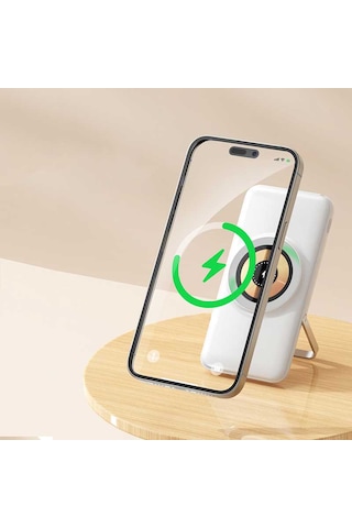 Magsafe Manyetik Kablosuz Powerbank - Hızlı Şarj Taşınabilir Şarj Aleti, Lcd Göstergeli, 10.000 Mah Beyaz