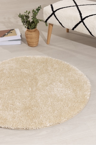 Koza Home Douro Shaggy Banyo Paspası Bej Kaydırmaz Taban Daire 120 X 120 Cm Bej
