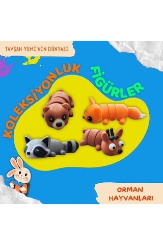 Tavşan Yumi Orman Hayvanları Koleksiyonu- 4 Parça 5-7 Cm Hareketli Oyuncaklar Ve Bilgilendirici Kartlar "
