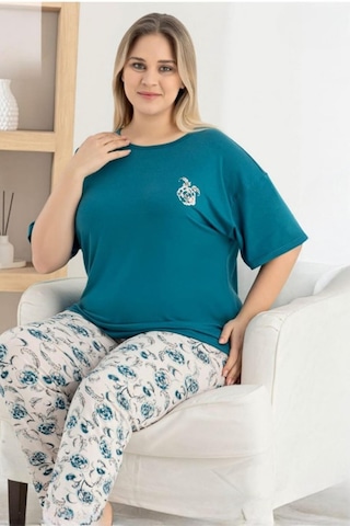 Pijamoni Kadın Ring Viskon Bisiklet Yaka Kısa Kol İnce Pijama Takımı 1445/10 - 1 Adet Petrol