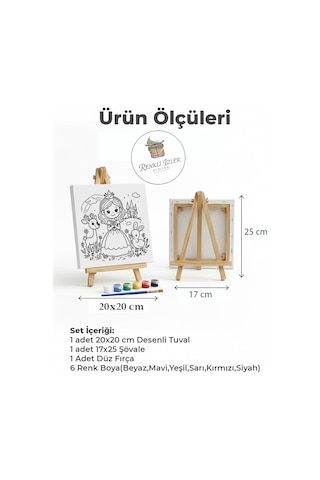 Çocuk Tuval Boyama Seti Masal Prensesi Şövale Dahil
