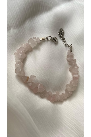 Pembe Kuvars Doğal Taş Kadın Bileklik Pembe