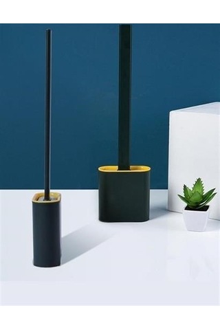 Buffer Duvara Monte Edilebilir Kapaklı Askılı Klozet Yumuşak Silikon Başlıklı Tuvalet Fırçası Seti - Mavi