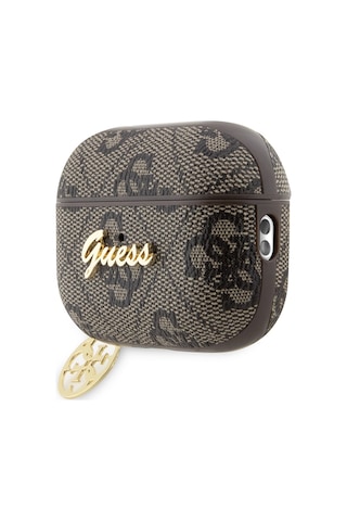 Airpods Pro 3 Uyumlu Kılıf Guess Lisanslı 4g Desenli Metal Script Logolu 4g Charm Kahverengi