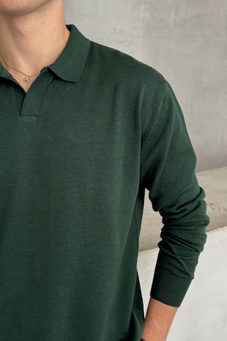 Erkek Pamuklu Polo Yaka Oversize Triko Kazak Yeşil