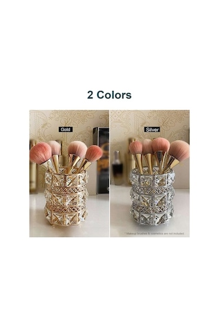 Novahub Boncuksuz Metal Makyaj Fırça & Kalem Tutucu, Gümüş Saklama Kabı, Şık Ve Pratik Gümüş