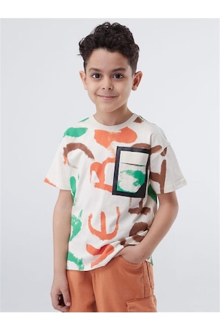 Escabel Erkek Çocuk Pamuklu Batik Desenli Yarım Kol Tshirt-12831-bej Bej