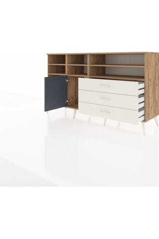 Kronos Konsol 8 Raflı 3 Çekmeceli Tek Kapaklı 176x59x99 Çam-antr Çam-antrasit/aytaşı