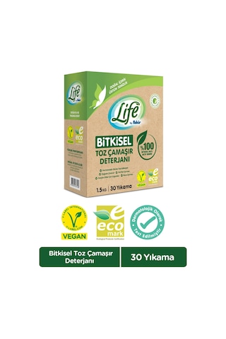 Life by Fakir %100 Bitkisel Bazlı Doğal Toz Çamaşır Deterjanı 30 Yıkama 1500 G
